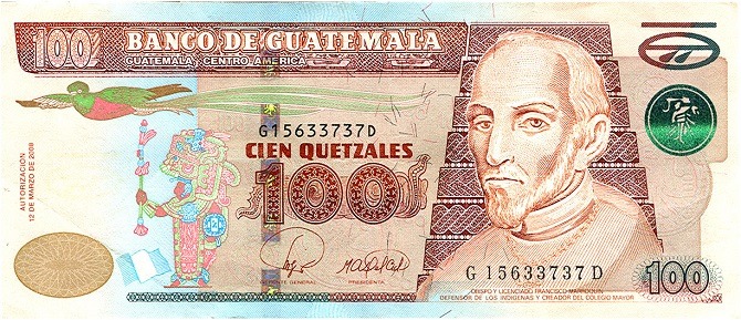 A 100 Quetzal bank note from Guatemala