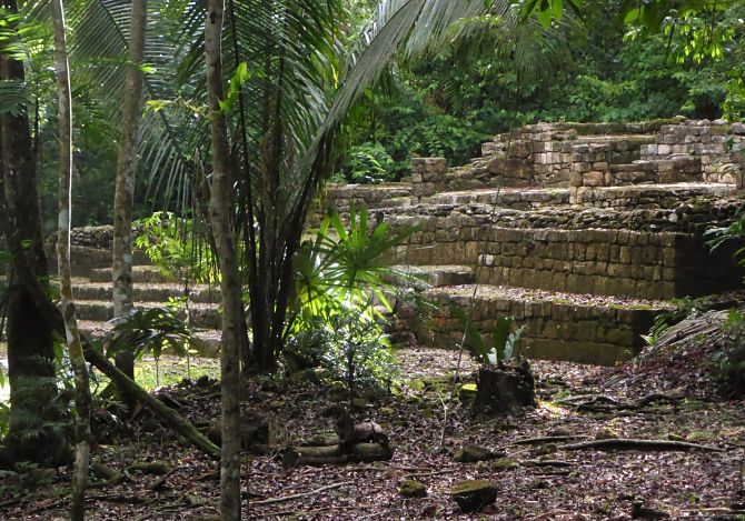 The ruins of a Mayan pyramid at Aguateca, Guatemala