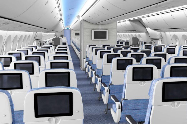 The economy cabin of an Air Europa Dreamliner