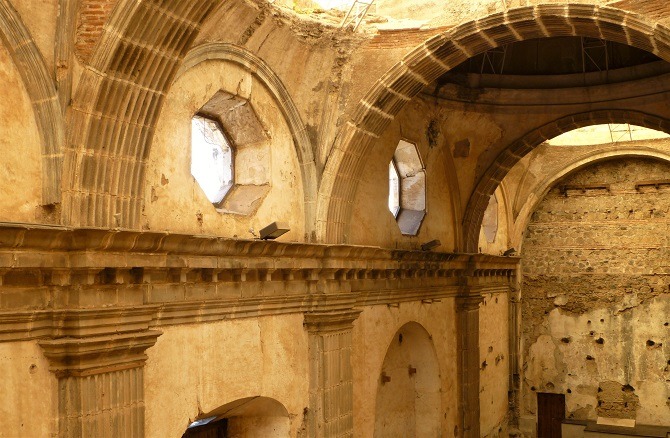 The ruined interior of a church in Antigua, Guatemala