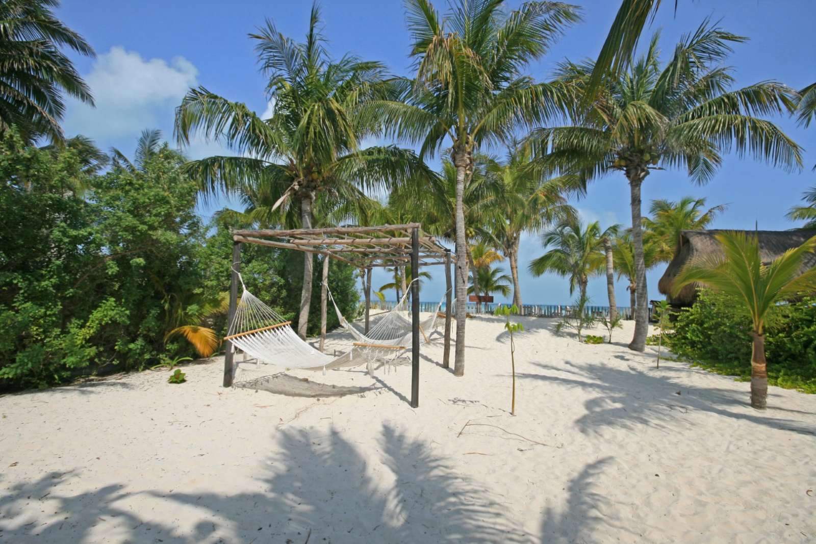 Beach hammocks at Cabanas Maria Del Mar, Isla Mujeres