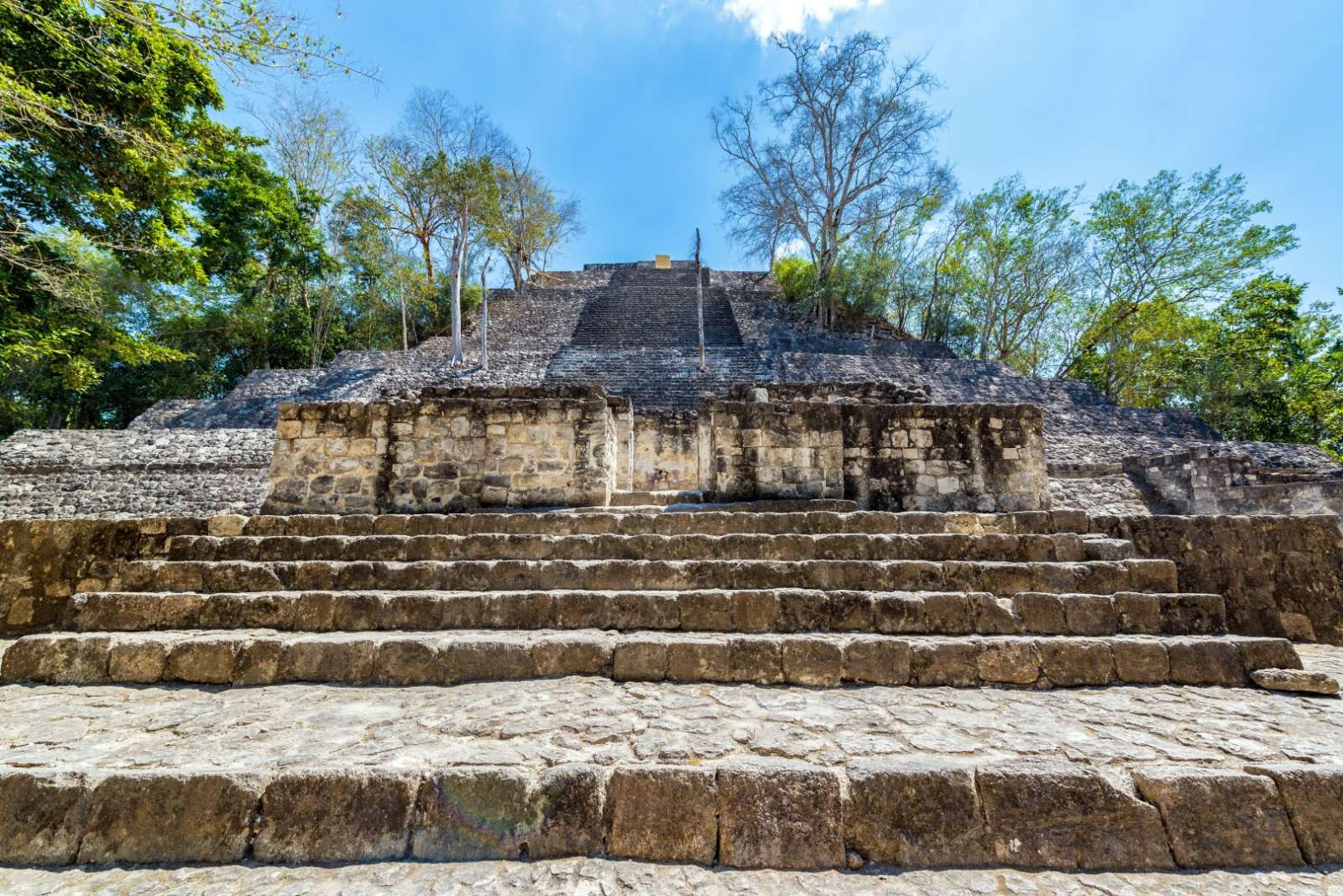 Base of pyramid in Calakmul in Mexico