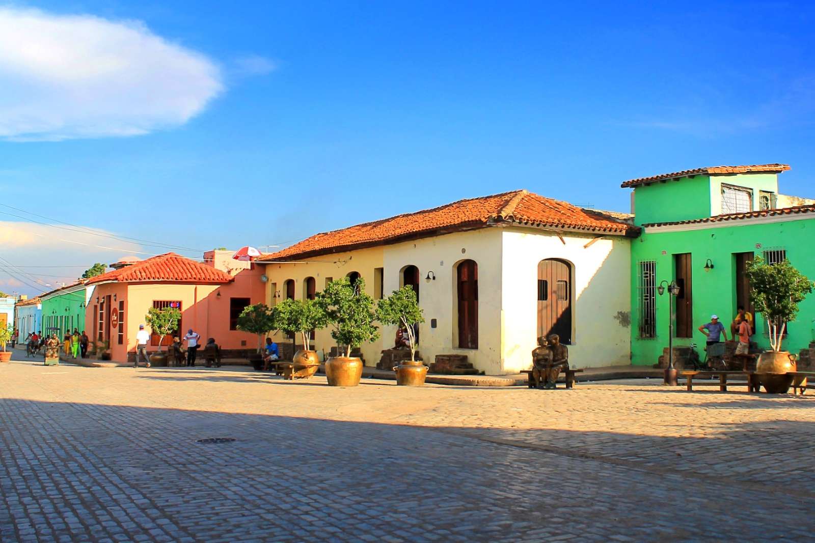 A colourful block of buildings in Camaguey, Cuba