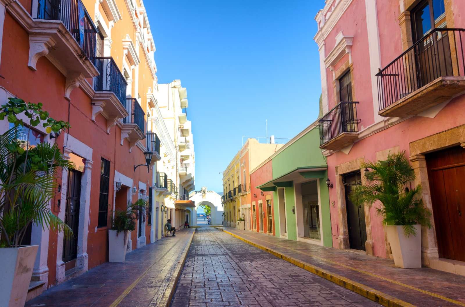 Colourful street in Campeche Mexico