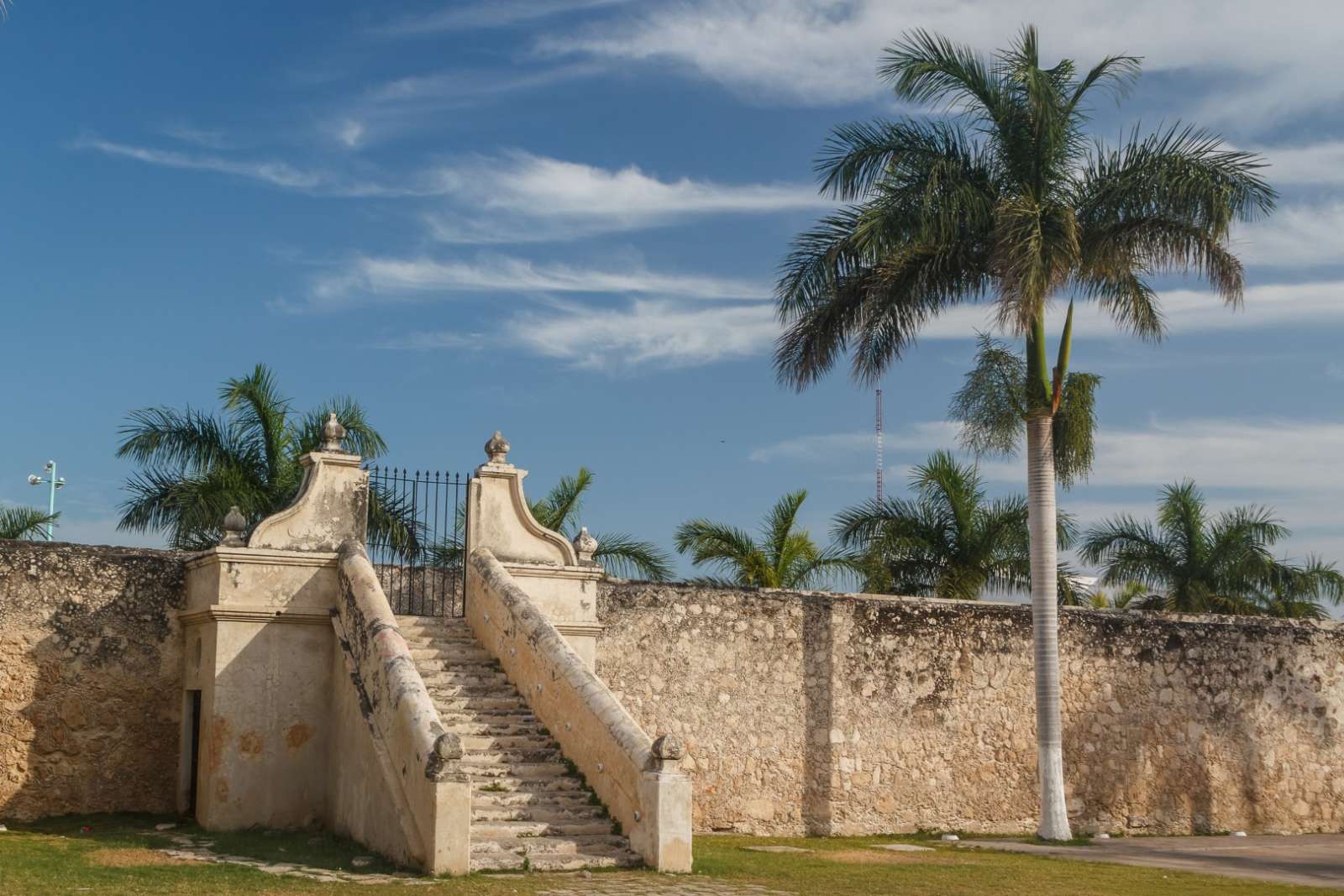 Steps leading up to old city wall in Campeche Mexico