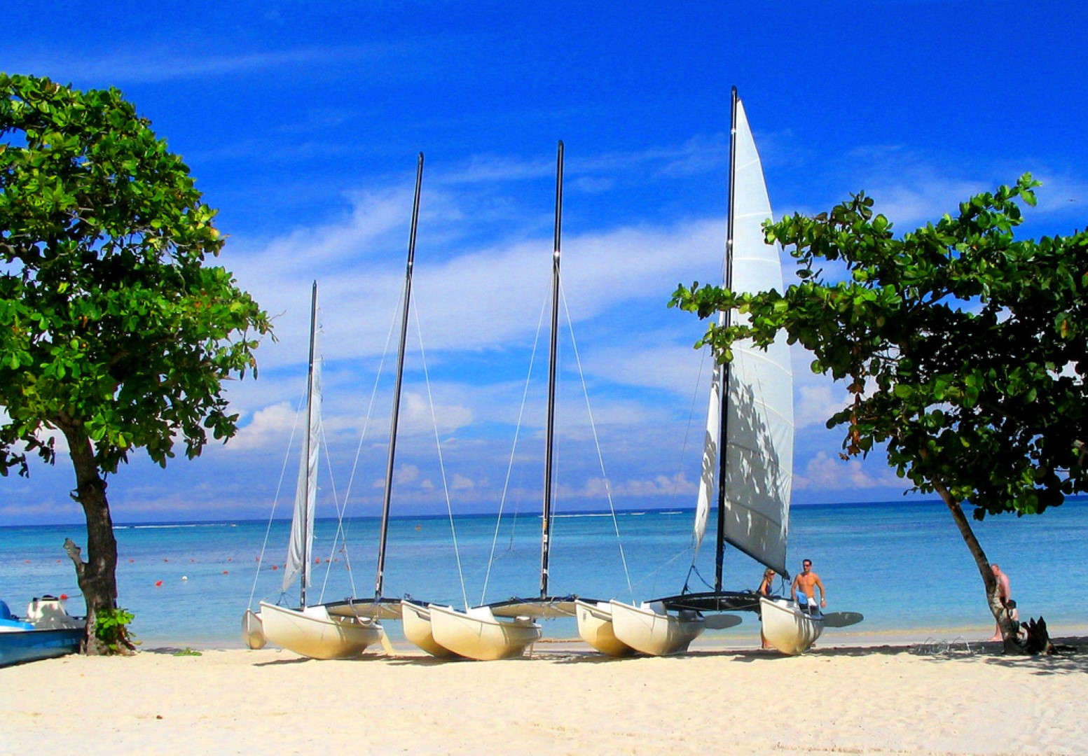 Catamarans on the beach at Cayo Levisa, Cuba