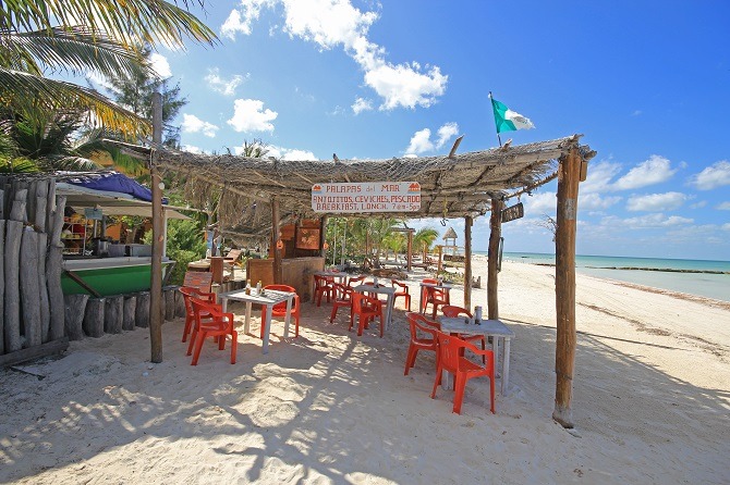 A restaurant on the beach at Holbox serving Ceviche Yucatan style