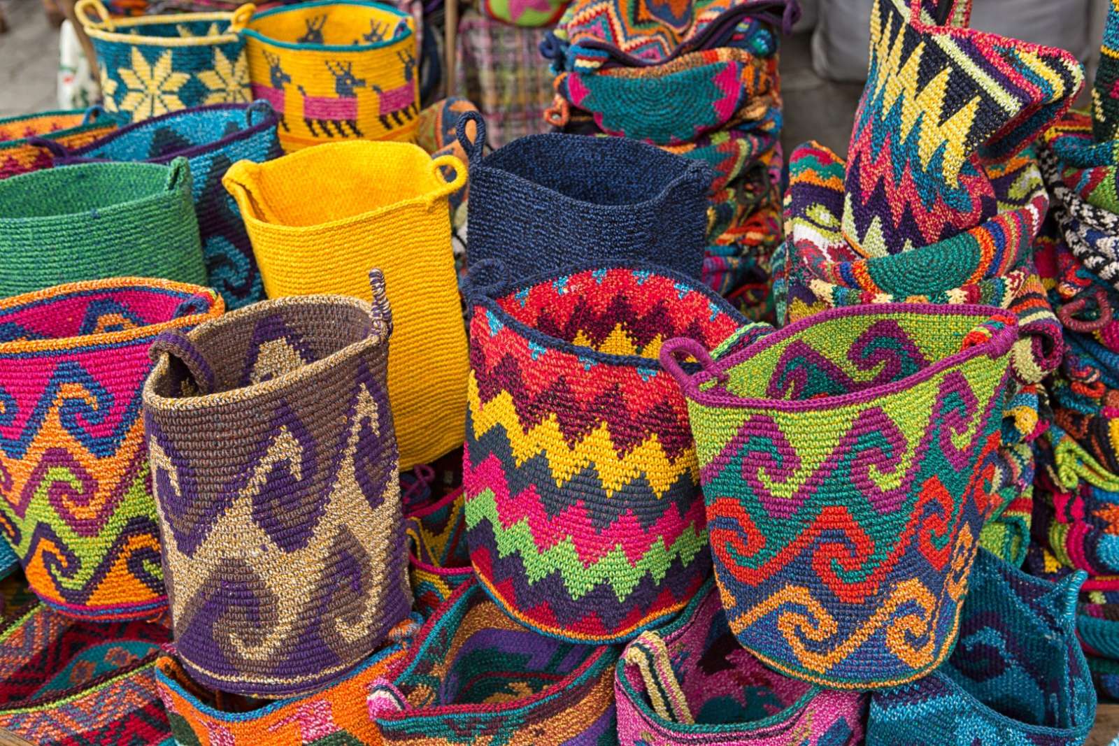 Colourful baskets for sale at the market in Chichicastenango, Guatemala