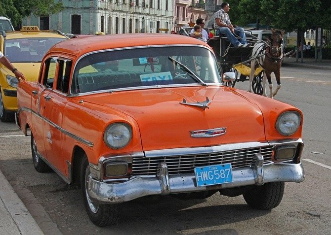 A classic car taxi in Old Havana, Cuba