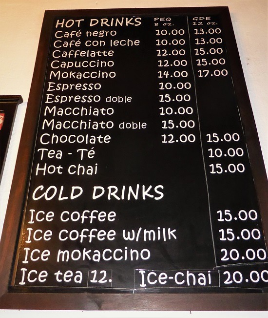 Menu board in Guatermala