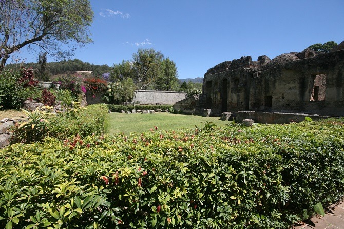 The gardens at Convento de las Capuchinas in Antigua, Guatemala