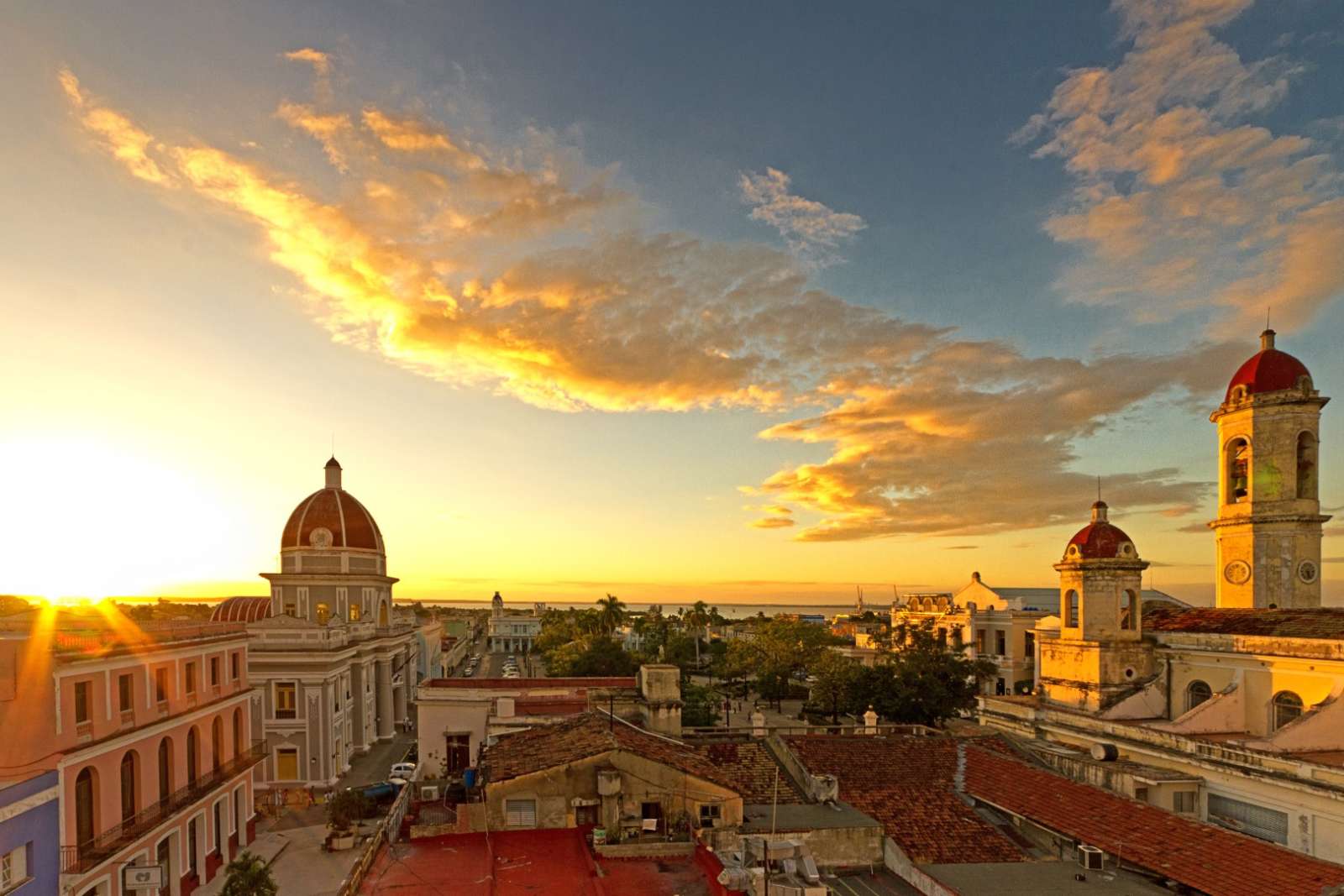 Sunset over Parque Central in Cienfuegos Cuba