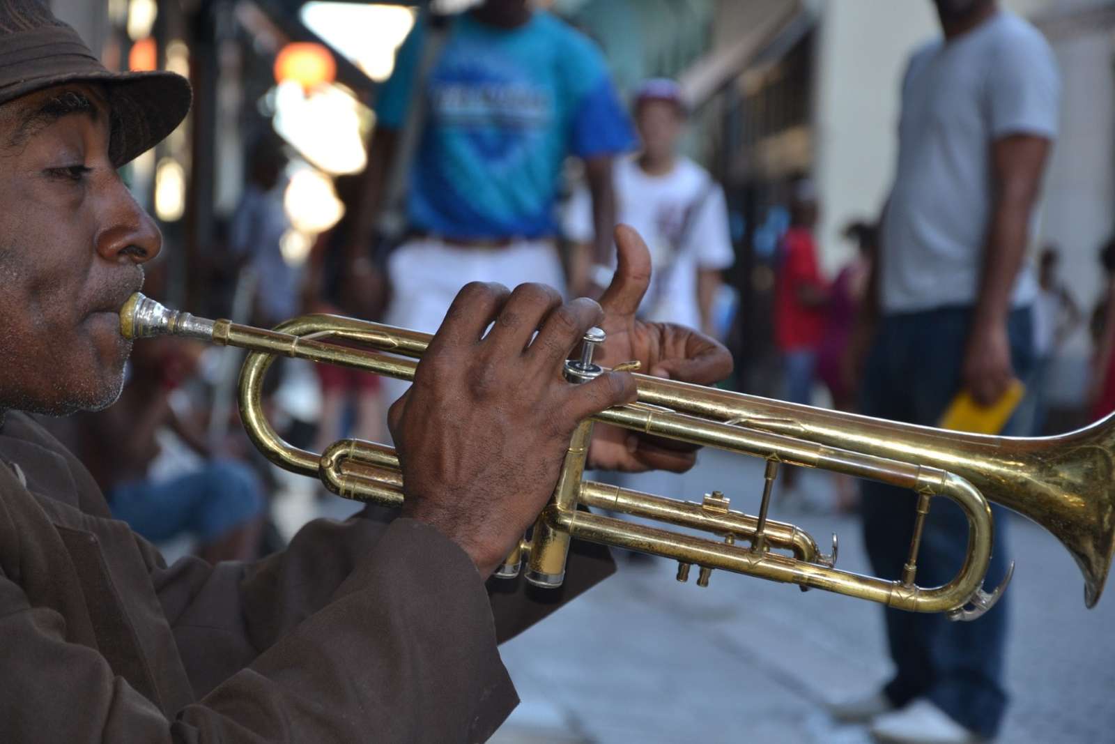 A man playing a trumpet in Cuba