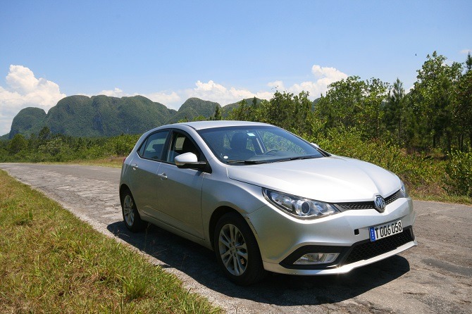 A hire car in the Vinales Valley, Cuba