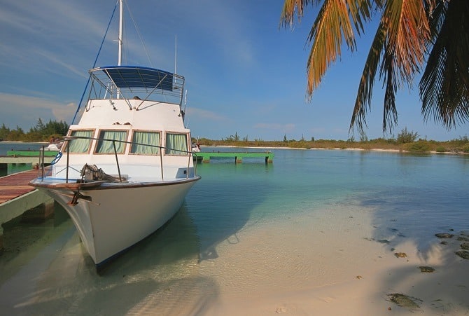 A boat moored up in Cayo Largo, Cuba