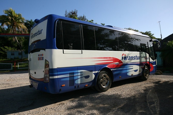 A tourist bus in Cuba en-route to Vinales