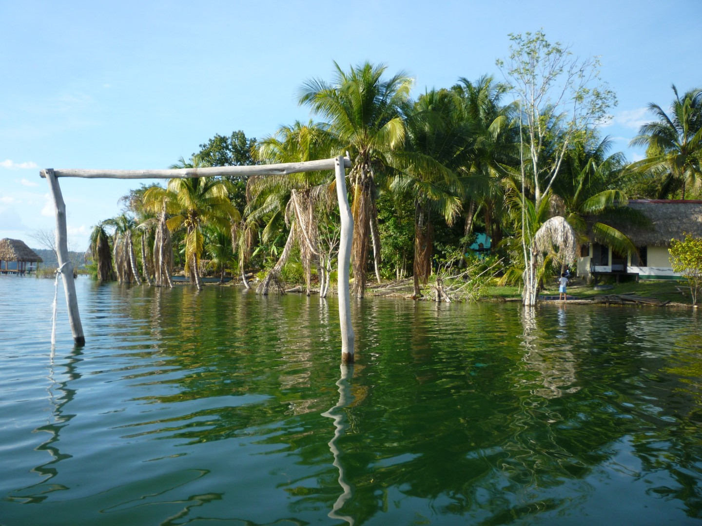 Goalposts underwater in Lake Peten, Guatemala