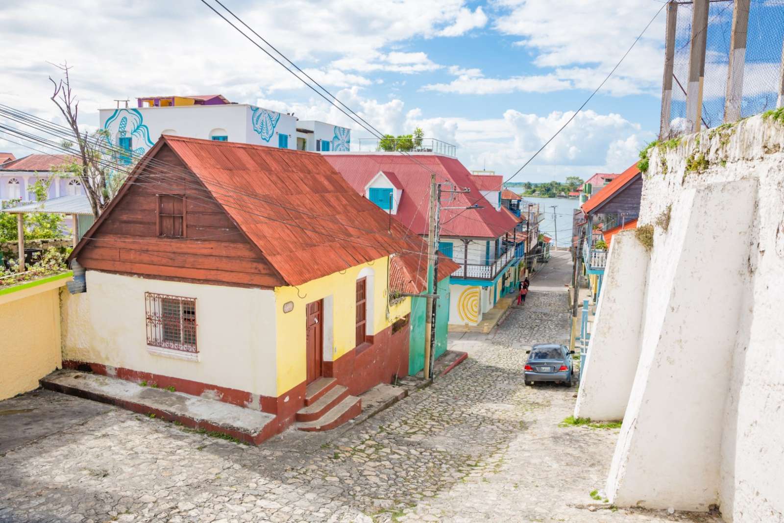 Street leading to lake in Flores, Guatemala