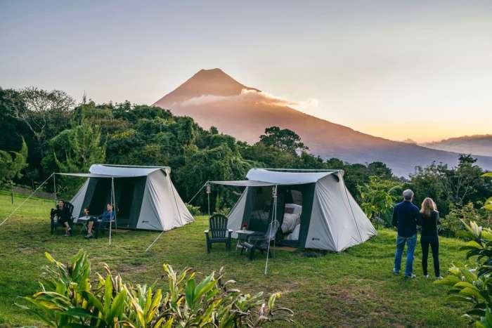 Campsite in Guatemala with view to volcano