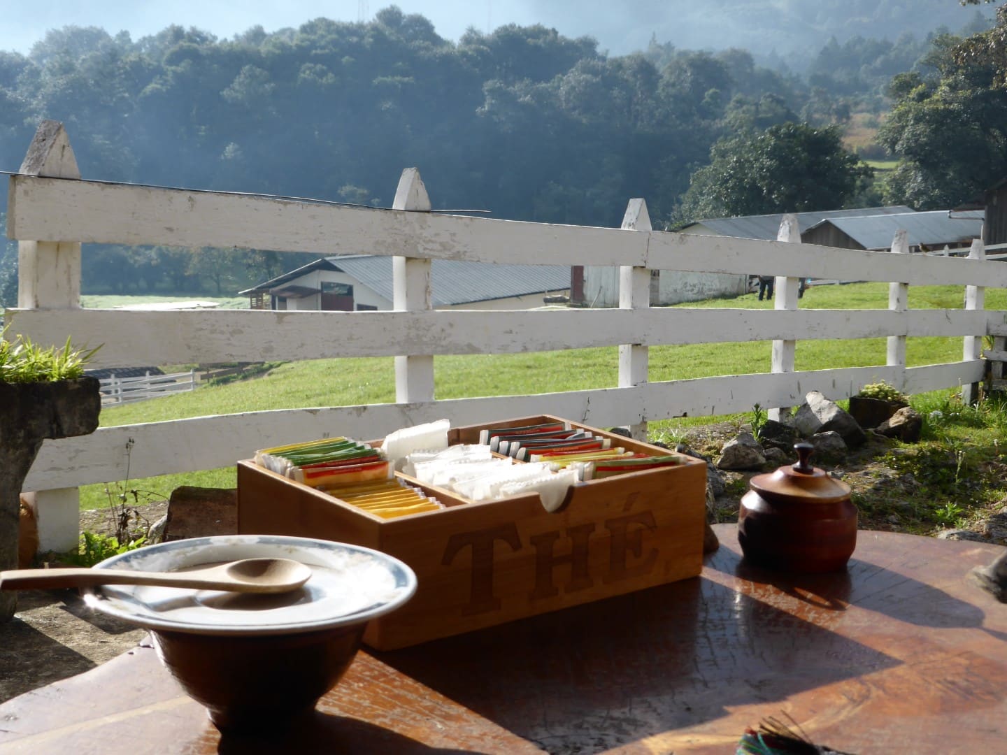 Tea box at Hacienda Mil Amores in Ixil Triangle, Guatemala