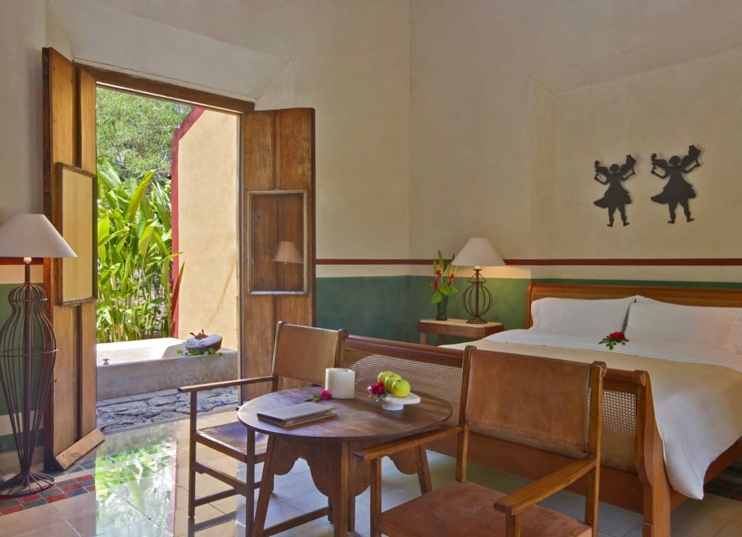 A bedroom at the Hacienda San Jose in the Yucatan Peninsula