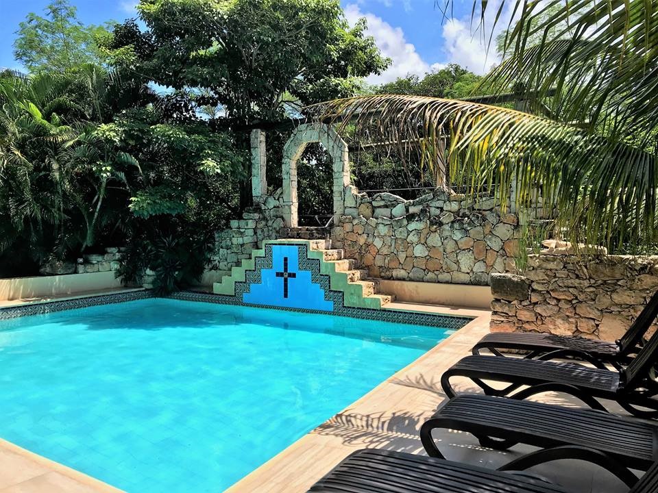 Pool at Dining area of Hacienda Santo Domingo in Izamal