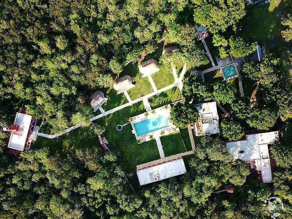 An above, aerial view of Hacienda Ticum near Izamal