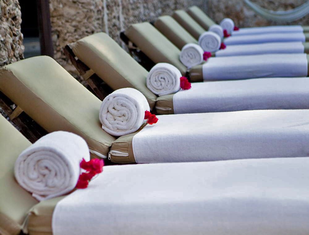 Pool beds at Hacienda Uayamon Campeche