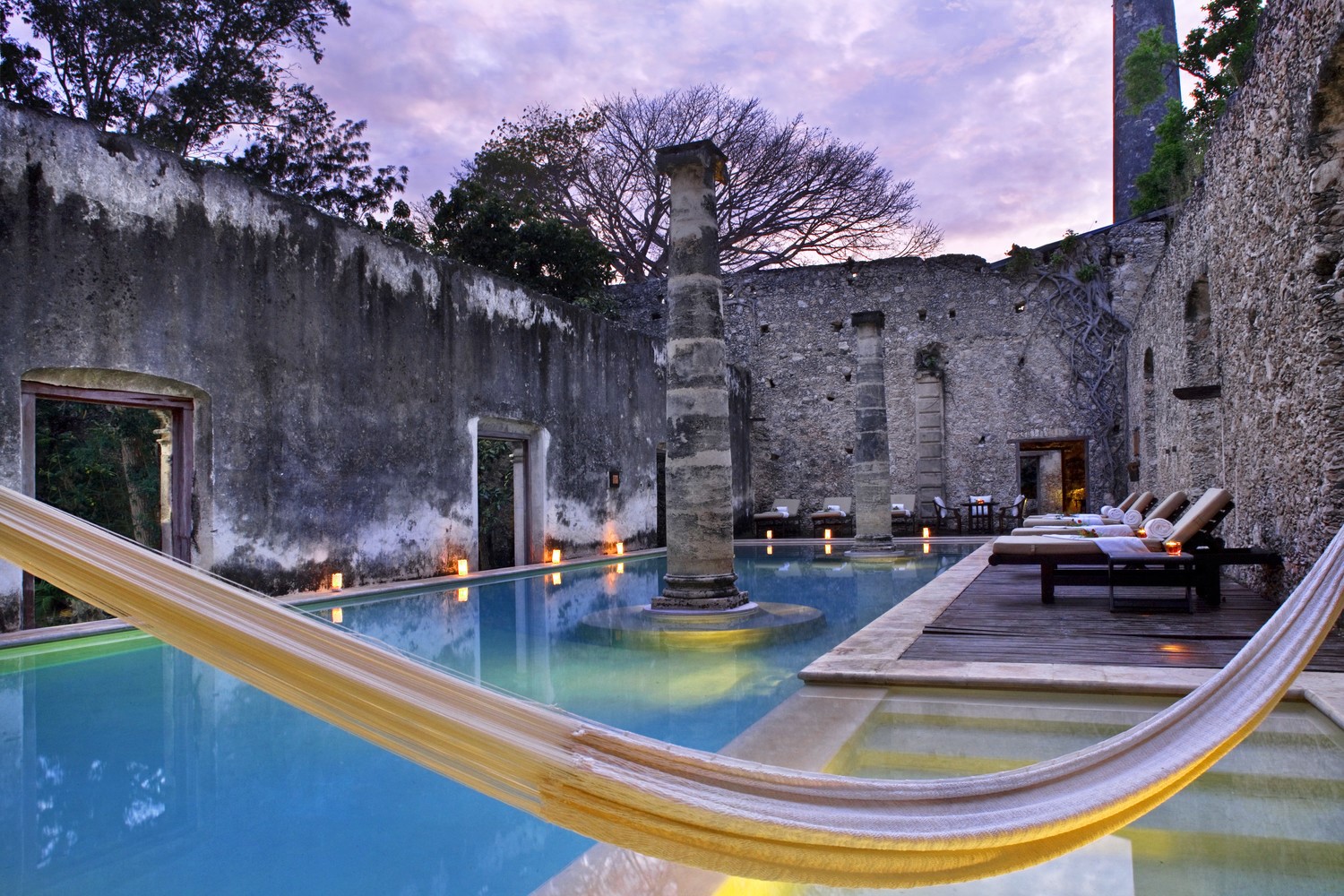 Pool with hammock at Hacienda Uayamon Campeche