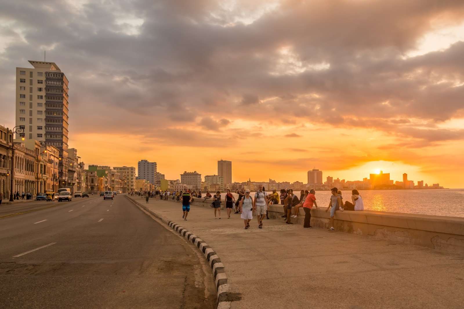 Short Holiday to Cuba Sunset over the Malecon in Havana, Cuba