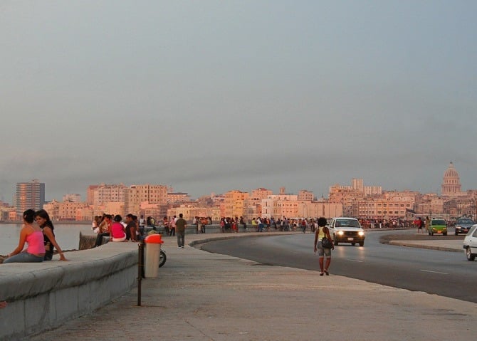 Early evening crowds on Havana's Malecon