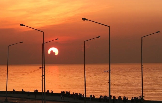 Sunset on Havana's malecon in western Cuba