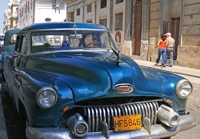 A vintage 1950s American car in Old Havana, Cuba