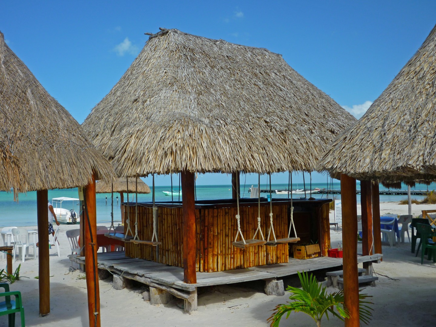Beach bar with swings on Holbox, Mexico