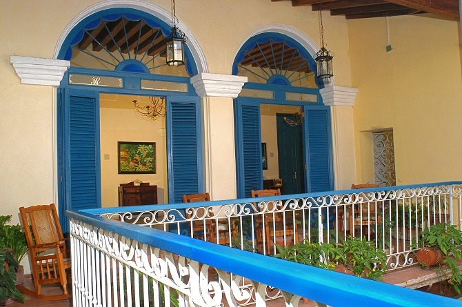 The interior balcony of Hostal del Rijo in Sancti Spiritus, Cuba