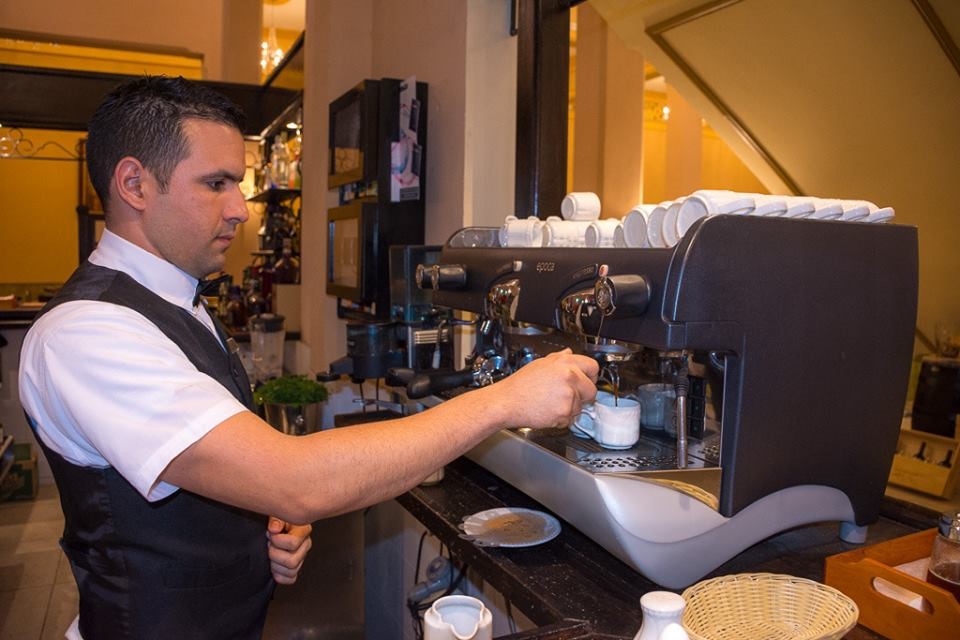 Serving coffee at Hotel Central in Santa Clara
