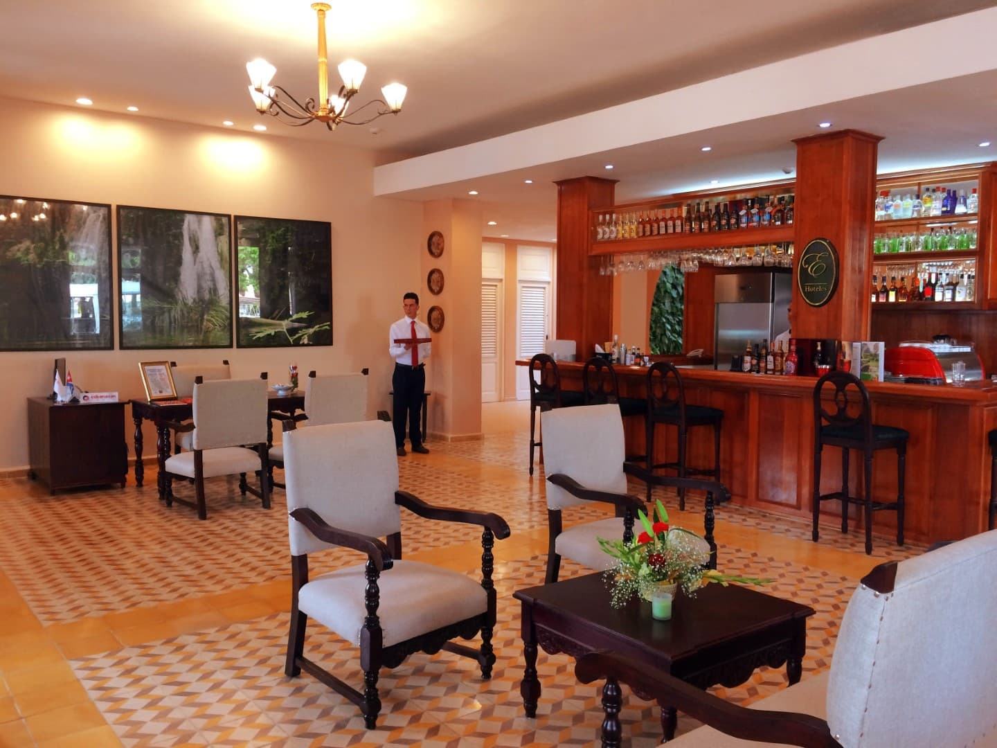 Lobby and reception area of Hotel Central in Vinales, Cuba