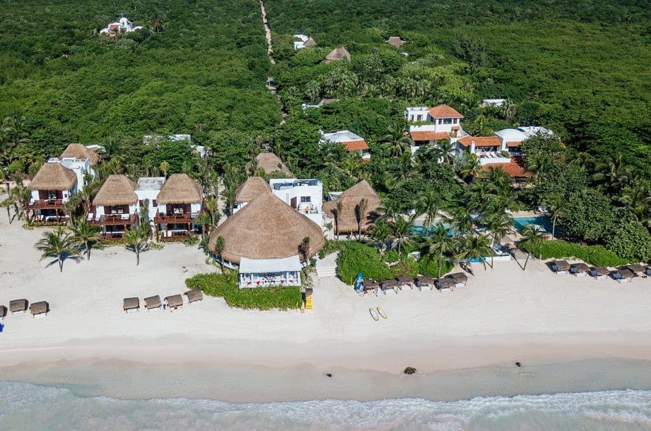 Aerial view of the beach at Hotel Esencia