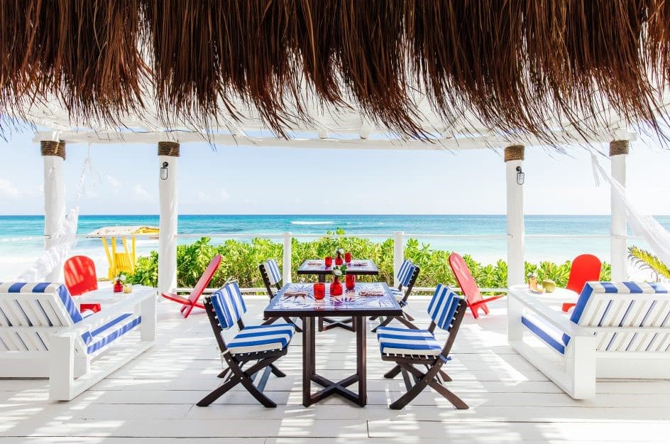 Beach restaurant at Hotel Esencia overlooking the sea