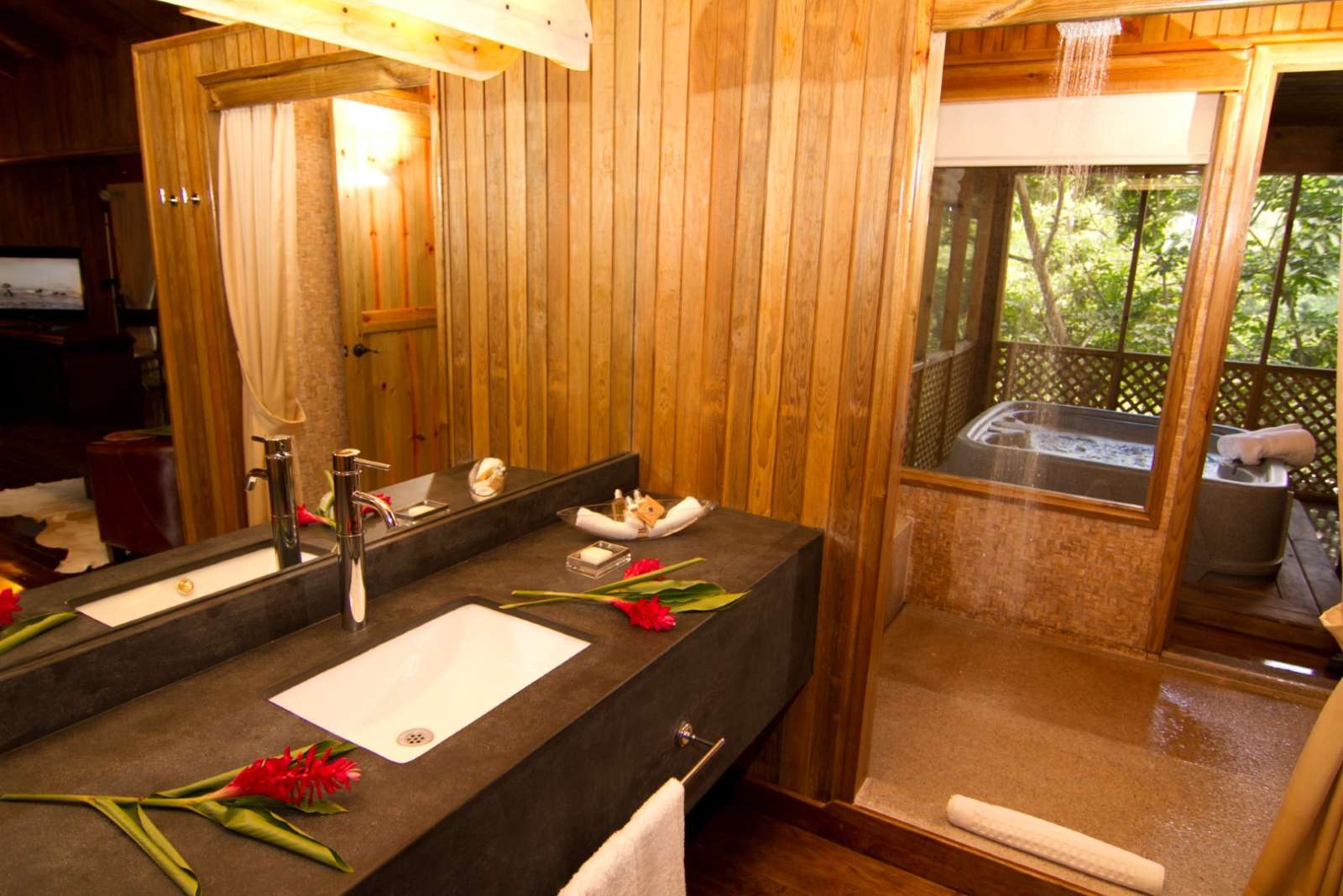 Bathroom and hot tub at Hotel Las Lagunas, Guatemala