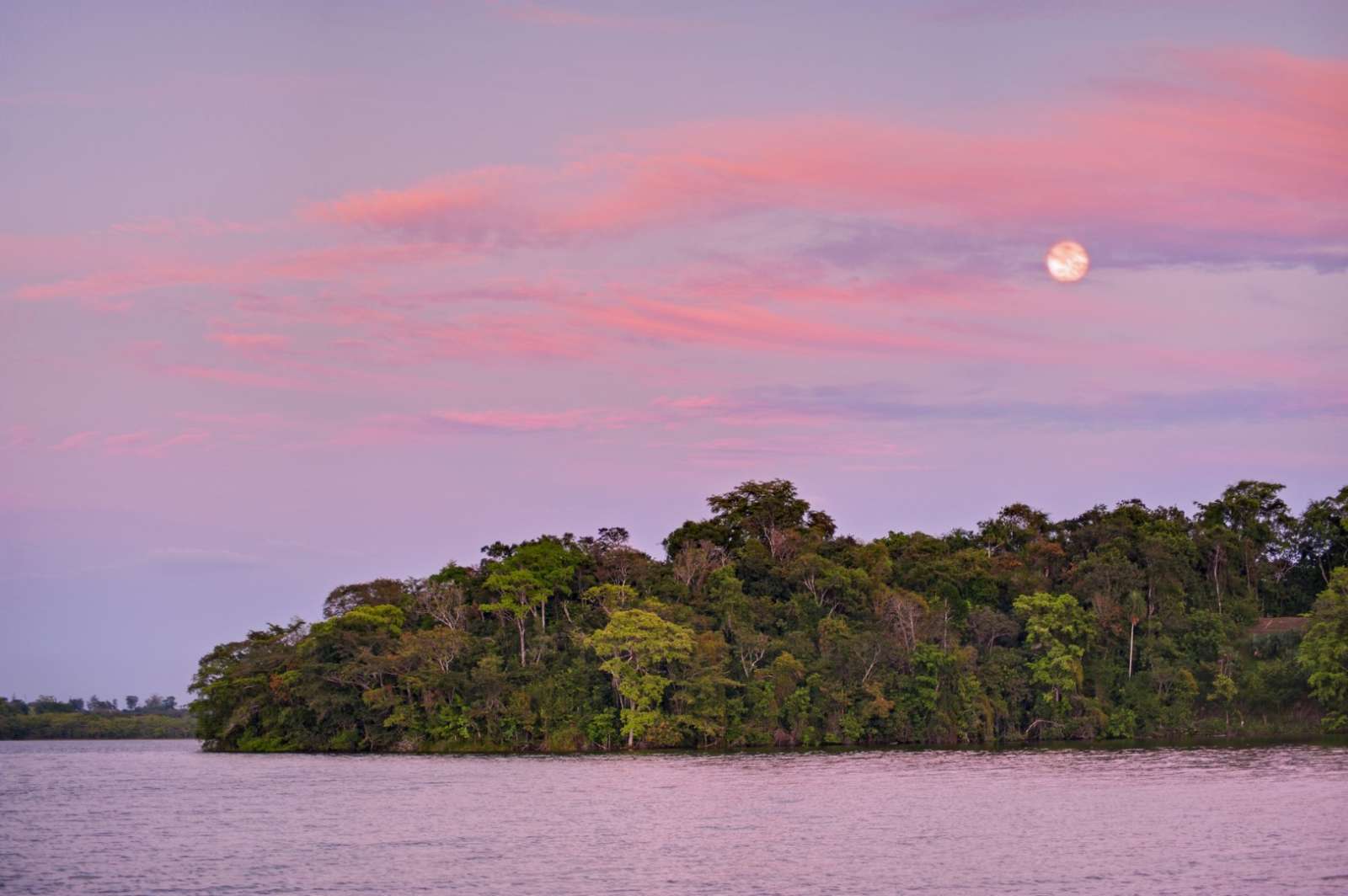 Moon over lake at Hotel Las Lagunas, Guatemala