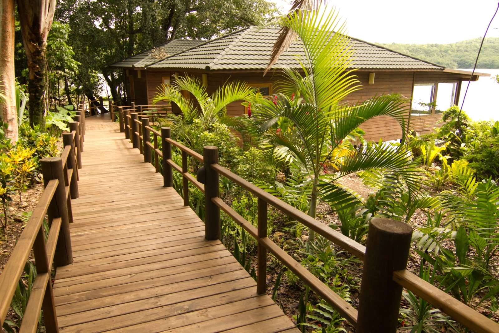 Walkway to rooms at Hotel Las Lagunas, Guatemala