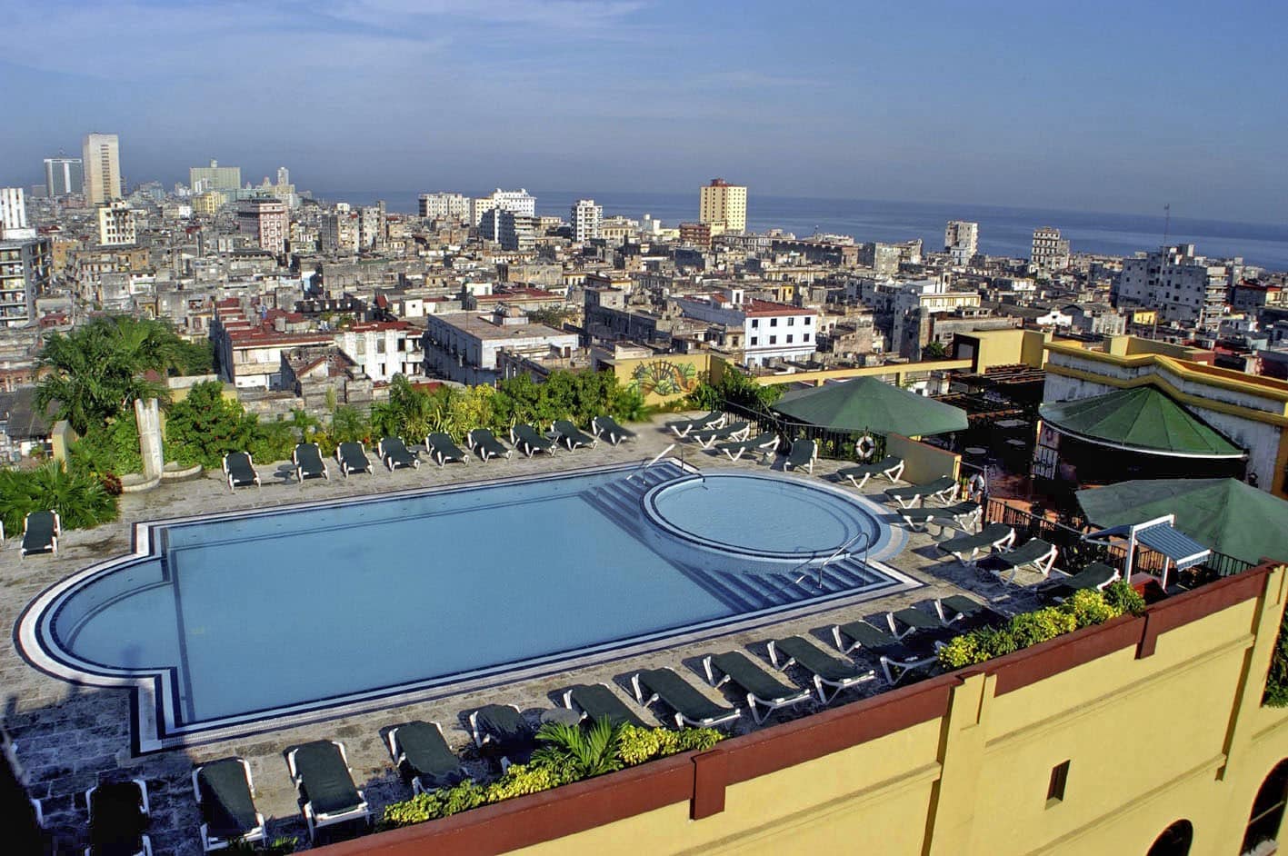 Aerial view of the pool at the Parque Central hotel in Havana, Cuba