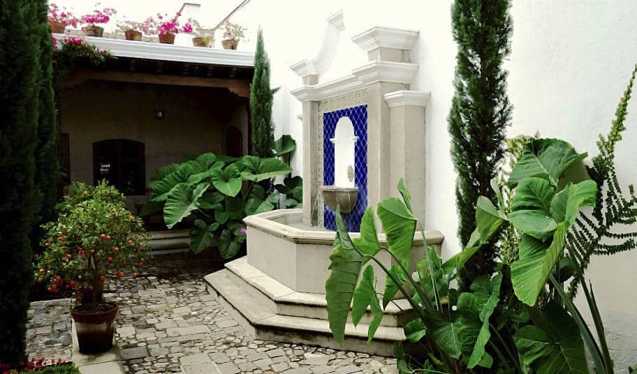 Courtyard fountain at Hotel San Rafael in Antigua