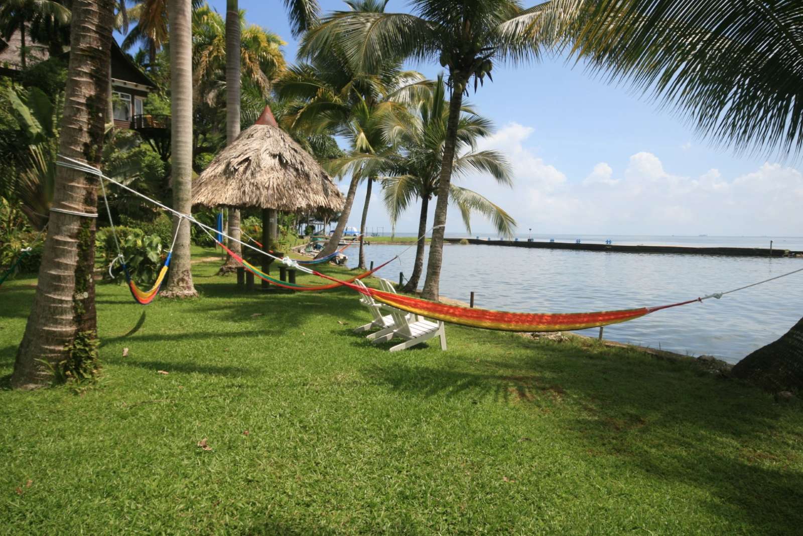 Garden hammocks at Villa Caribe in Livingston, Guatemala