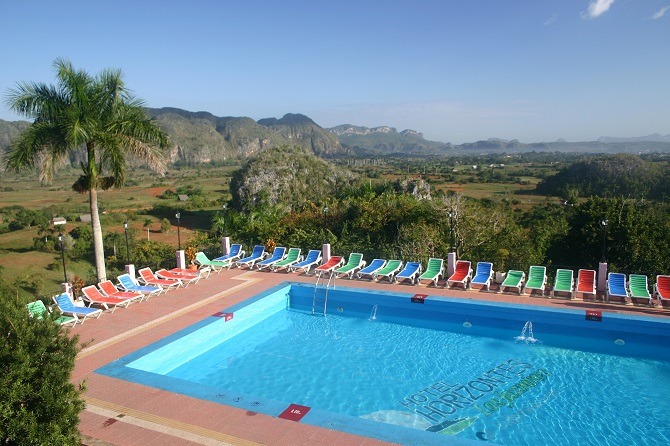 View of the Vinales Valley from Hotel Los Jasmines swimming pool