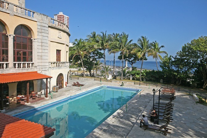 Ocean view from the swimming pool of the Hotel Nacional in Havana Cuba