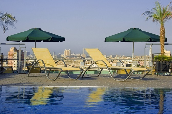 The swimming pool at Hotel Saratoga in Havana, part of Habaguanex