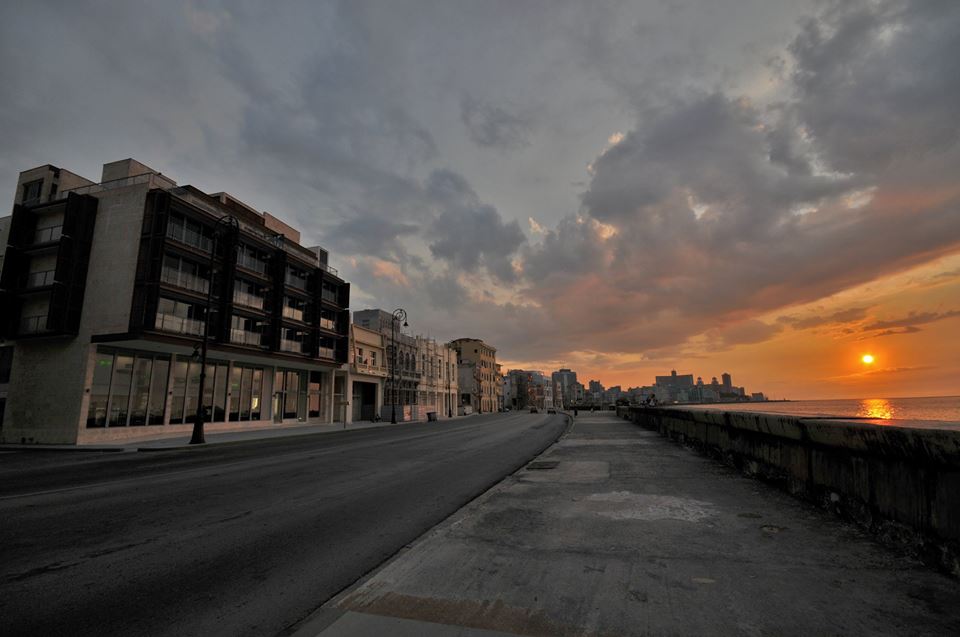 Sunrise on Havana's Malecon next to the Hotel Terral