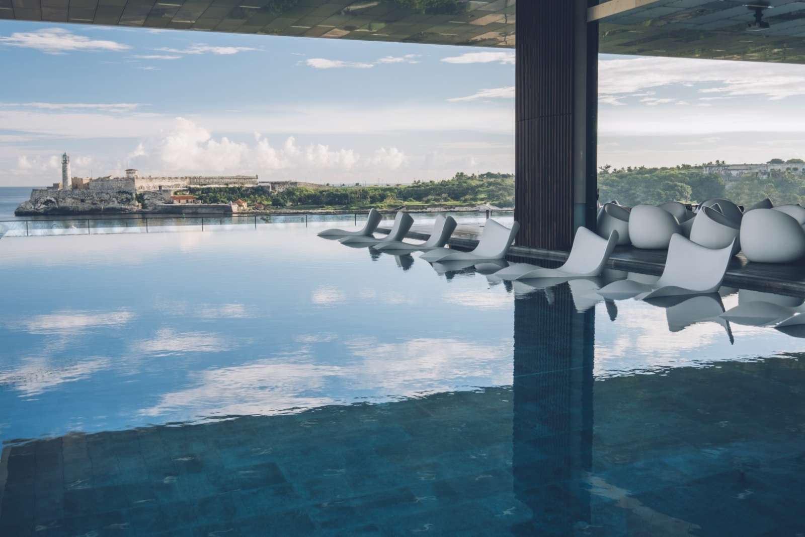 Pool seats at the Iberostar Packard hotel in Havana, Cuba